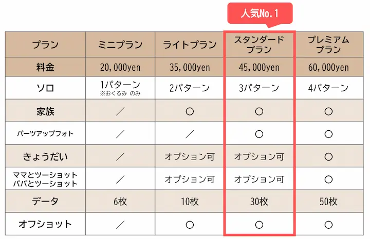 ニューボンフォトプラン・料金一覧表